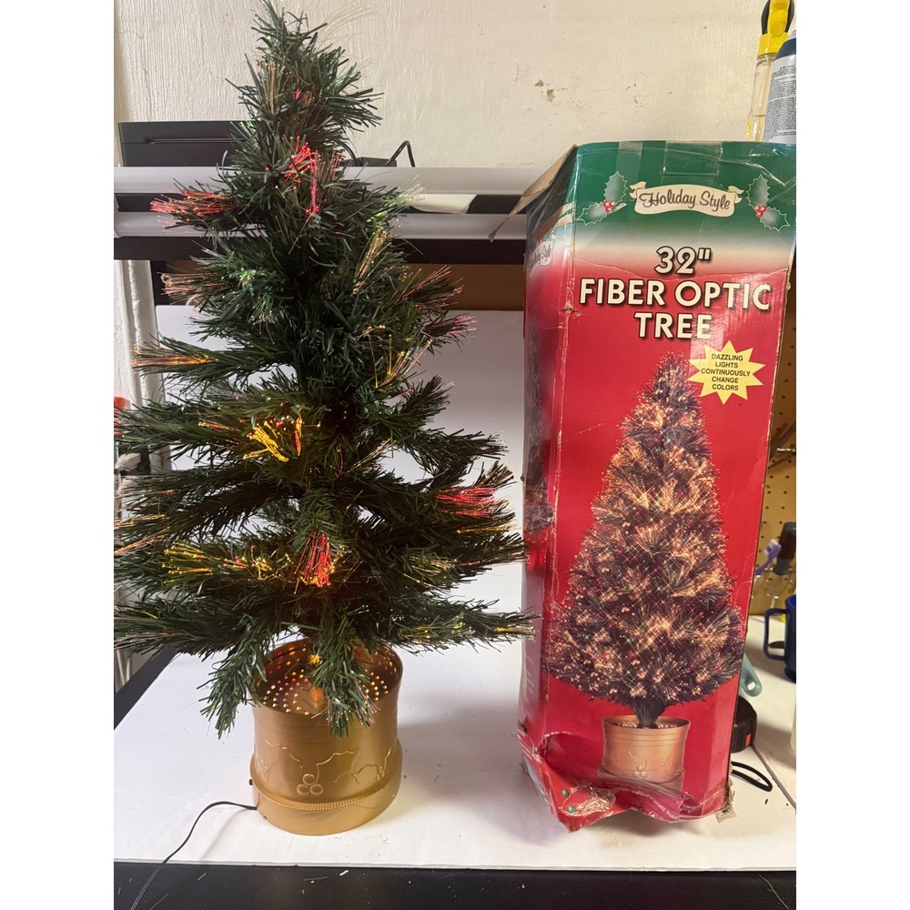 Holiday Style 32 Fiber Optic Christmas Tree Color Changing Lights Gold Base